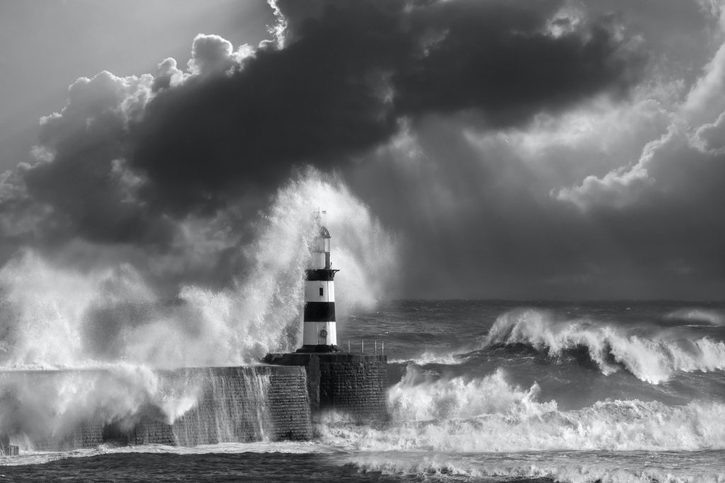 Rough sea near Seaham Lighthouse on the north east coast of England.