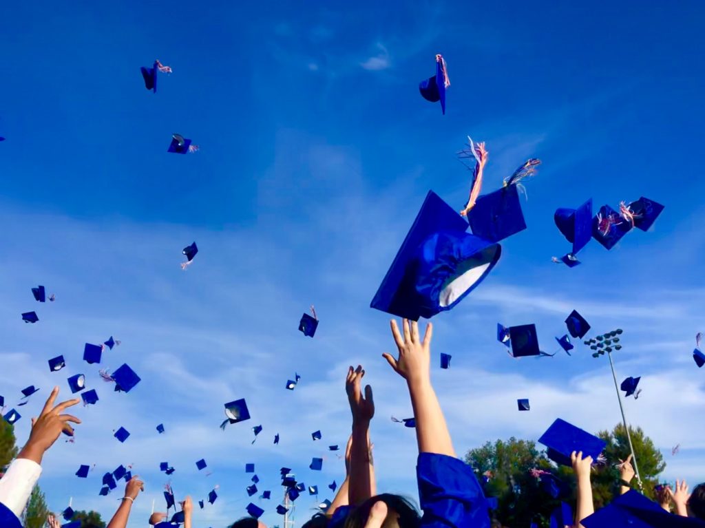Graduation hat toss